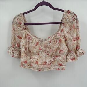 A‎ Peach Womens Milkmaid Top Size L Floral Cottagecore Romantic Lace Coquette